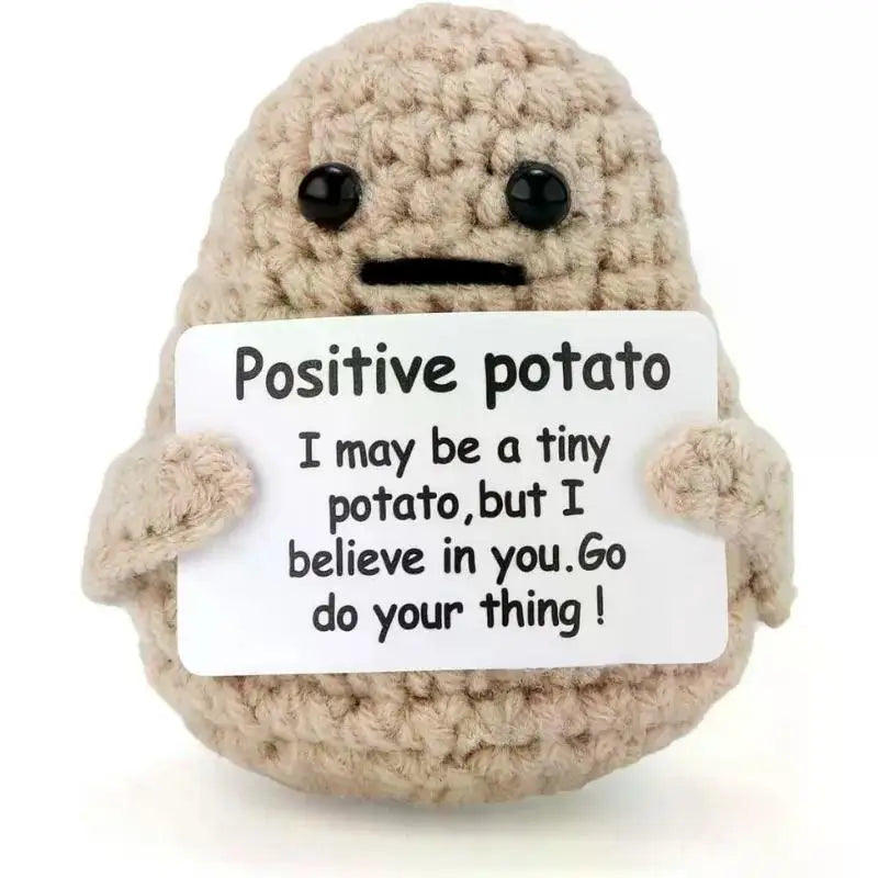 Positive Potato Plush – Tiny Knit Buddy with Affirmation Card