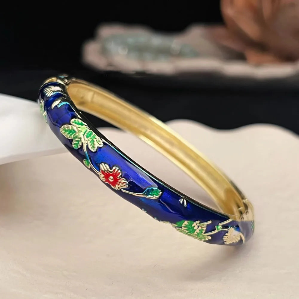 Enamel Peony Bangle — A Blooming Little Treasure