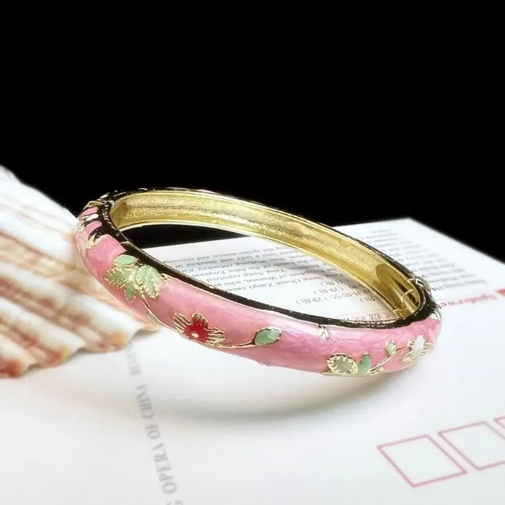Enamel Peony Bangle — A Blooming Little Treasure