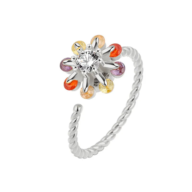 Sunflower Fidget Spinner Ring – Adjustable Crystal Flower Ring